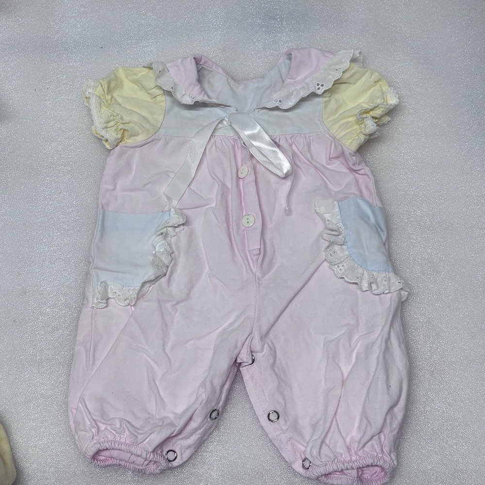 Vtg Girl's LIGHTNING BUG Denim Playsuit Jumpsuit 0-6 Mths Cottagecore 90s